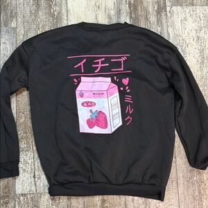 Black Sweatshirt with Pink Strawberry Milk Design